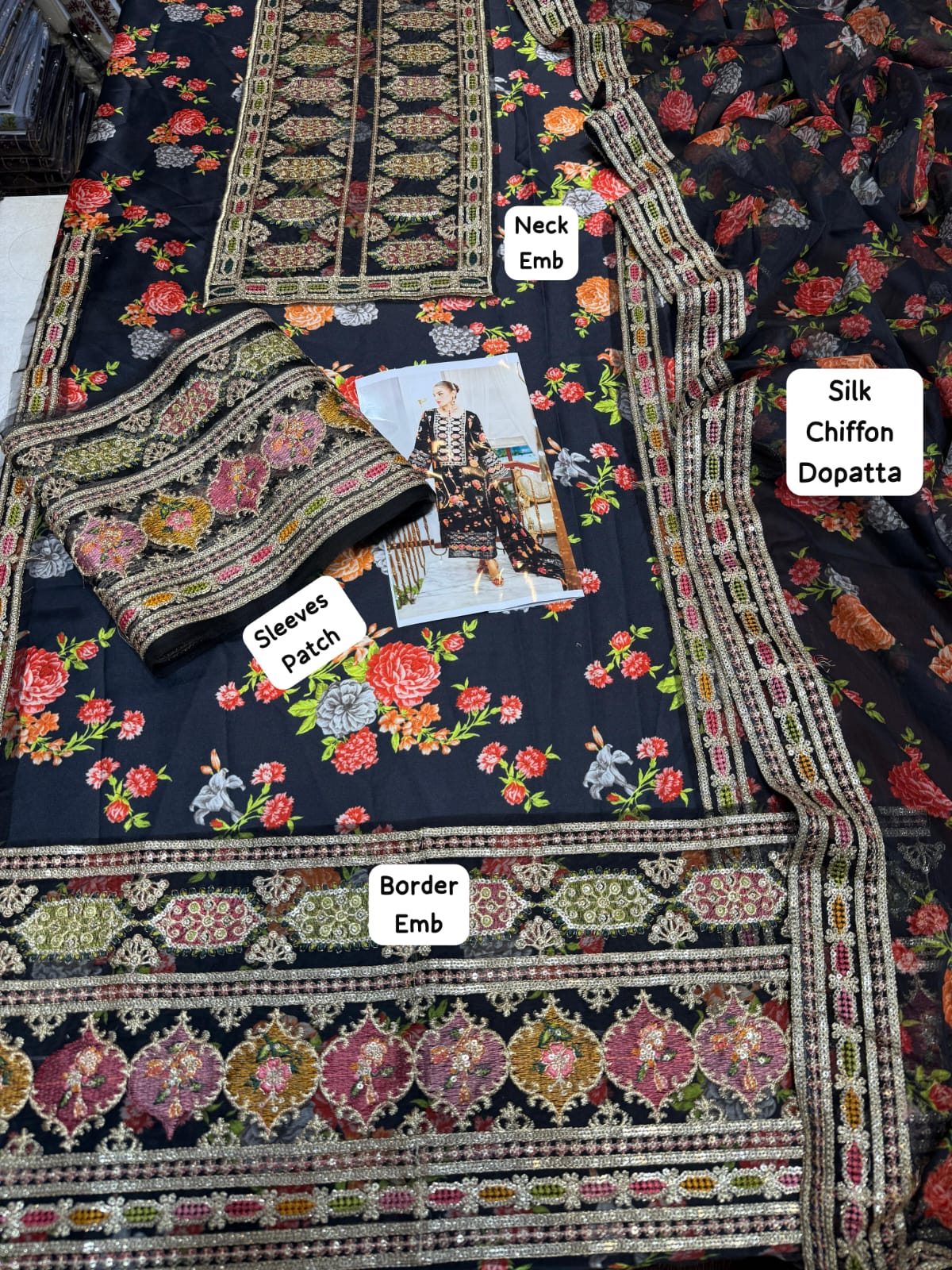 *Presenting Aneel's Most Viral Design of TikTok Now Available in Luxury Embroidered*  Fabric *Shemoz Silk Suit with Ready to Wear Embroidered Shawl - Image 6