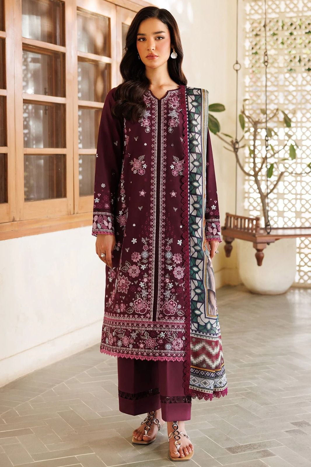 Maria.b. Brand Luxury Embroidered Article*  *Winter Collection 2025* Fabric *Premium 3-piece Dhanak Suit with Wool Shawl - Image 3