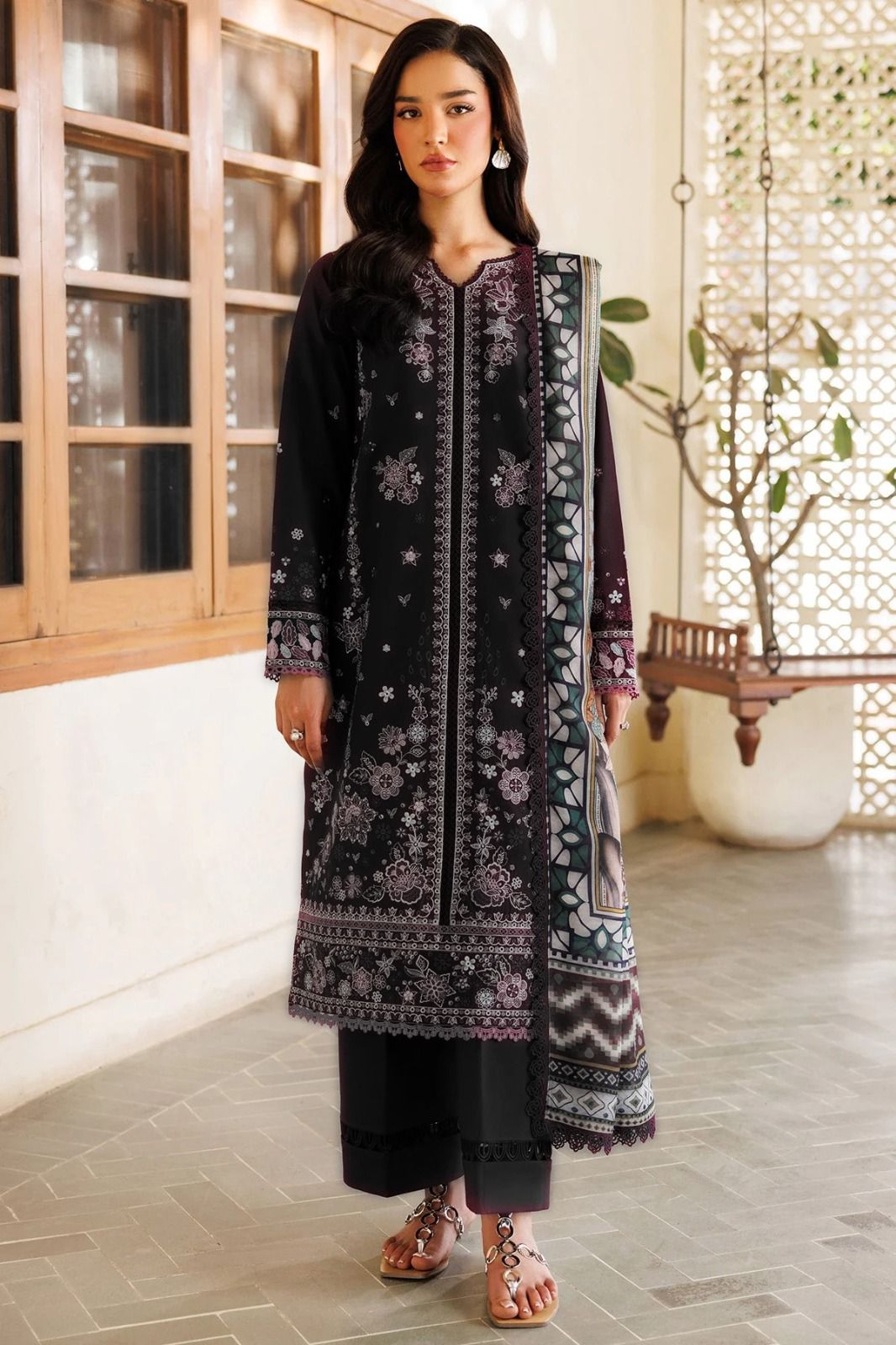Maria.B. Brand Luxury Embroidered Article*  *Winter Collection 2025* Fabric *Premium 3-piece Dhanak Suit with Wool Shawl - Image 2