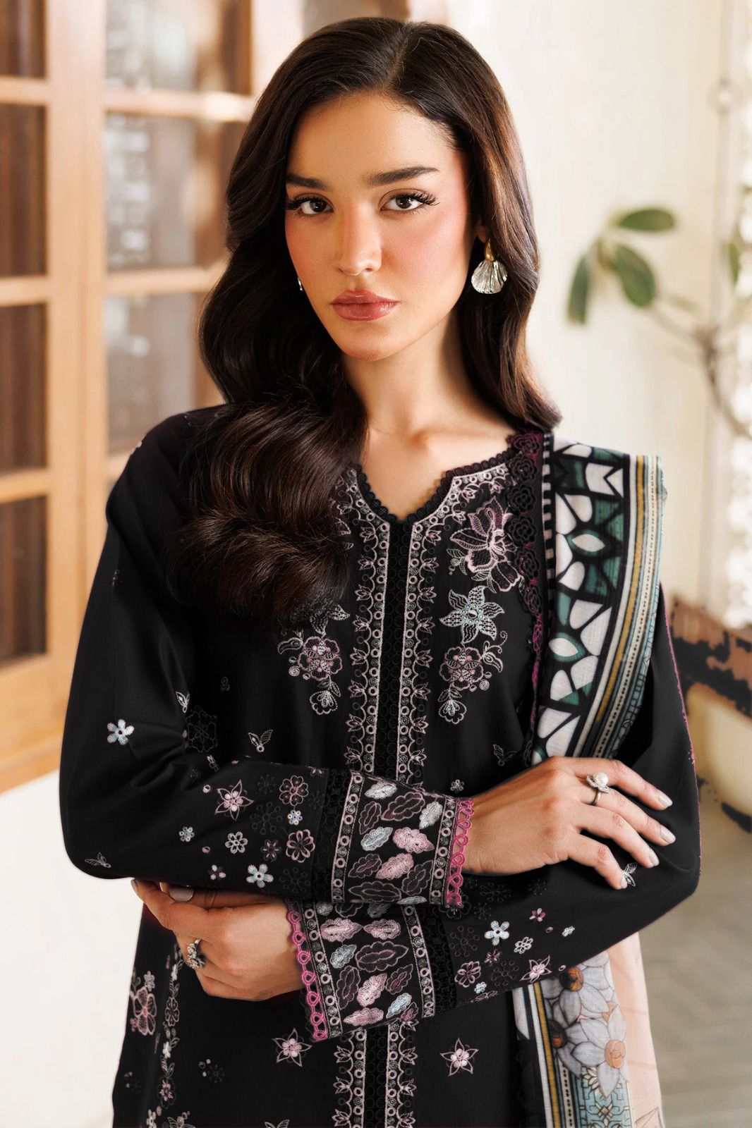 Maria.B. Brand Luxury Embroidered Article*  *Winter Collection 2025* Fabric *Premium 3-piece Dhanak Suit with Wool Shawl
