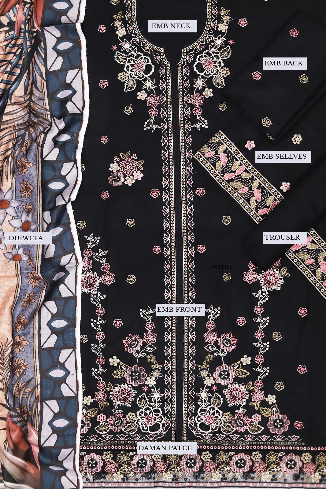 Maria.B. Brand Luxury Embroidered Article*  *Winter Collection 2025* Fabric *Premium 3-piece Dhanak Suit with Wool Shawl - Image 6