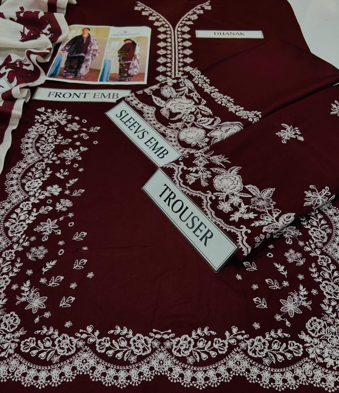 *Present ZaraShahjhan Brand Luxury Embroidered Article*  *Winter Collection 2025* Fabric *Premium 3-piece Dhanak Suit with Wool Shawl - Image 3