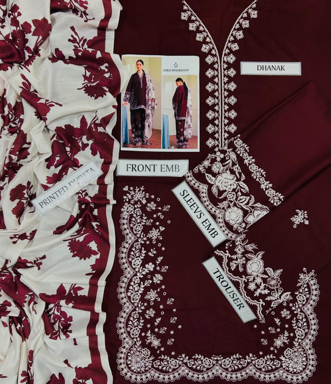 *Present ZaraShahjhan Brand Luxury Embroidered Article*  *Winter Collection 2025* Fabric *Premium 3-piece Dhanak Suit with Wool Shawl - Image 5