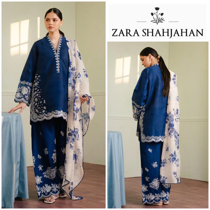 ZaraShahjhan Brand Luxury Embroidered Article*  *Winter Collection 2025* Fabric *Premium 3-piece Dhanak Suit with Wool Shawl