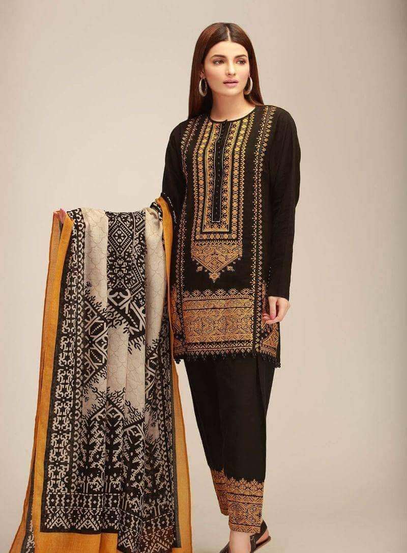 Khaadi Brand Luxury Embroidered Article*  *Winter Collection 2025* Fabric *Premium 3-piece Dhanak Suit with Wool Shawl