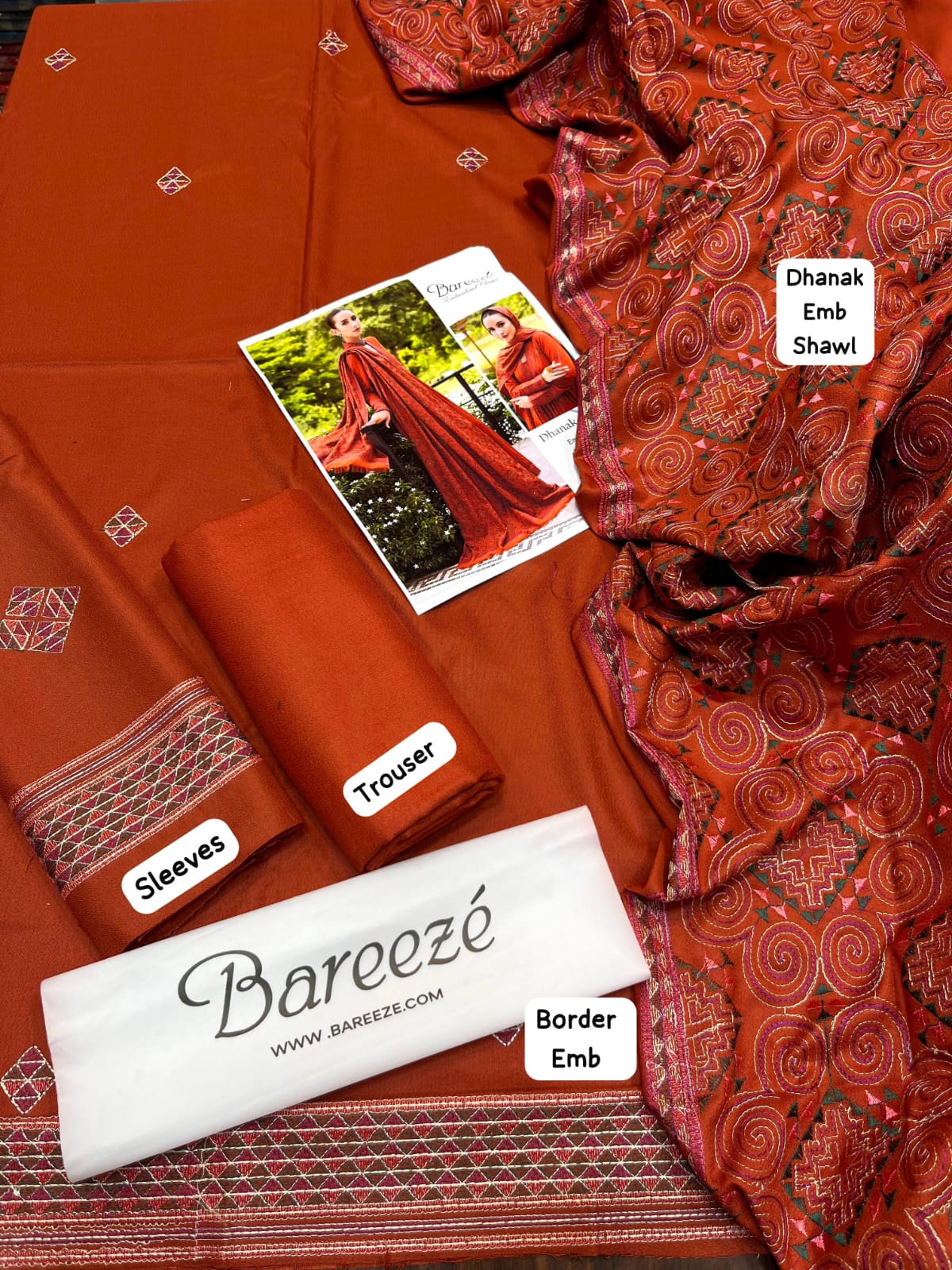 *RESENTING BAREEZE PREMIUM HEAVY EMBROIDERED DHANAK VOL*  *Winter Collection 2025* Fabric - Image 5