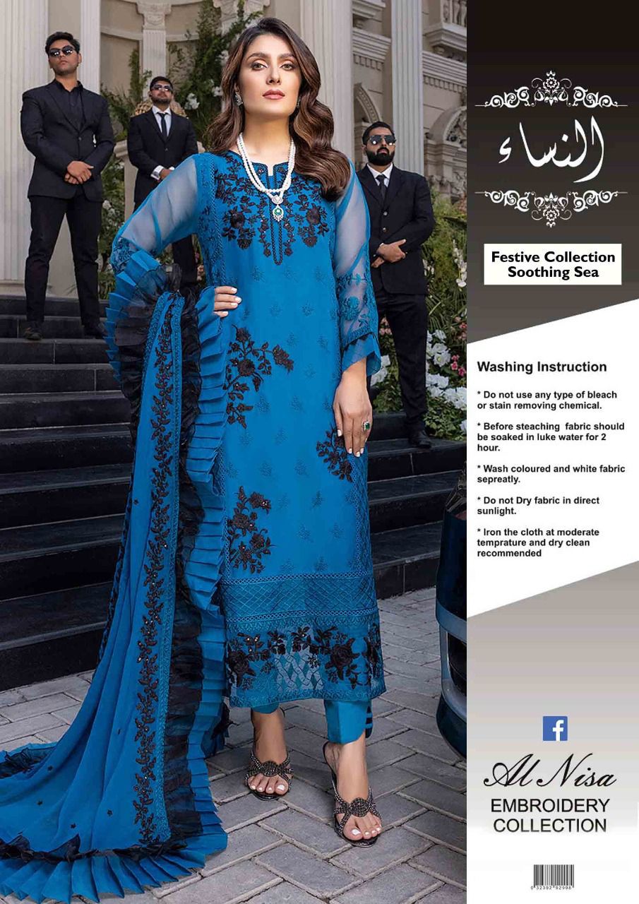 *Presenting Azure Brand Luxury Chiffon Embroidered - Image 2