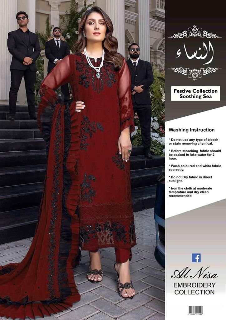 *Presenting Azure Brand Luxury Chiffon Embroidered - Image 6