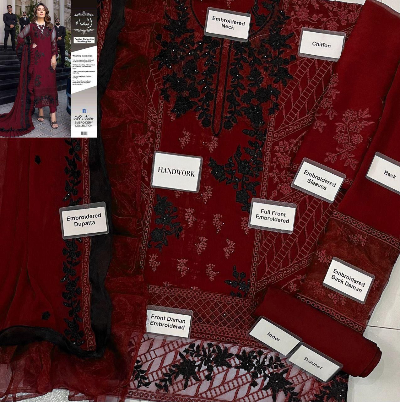 *Presenting Azure Brand Luxury Chiffon Embroidered - Image 7